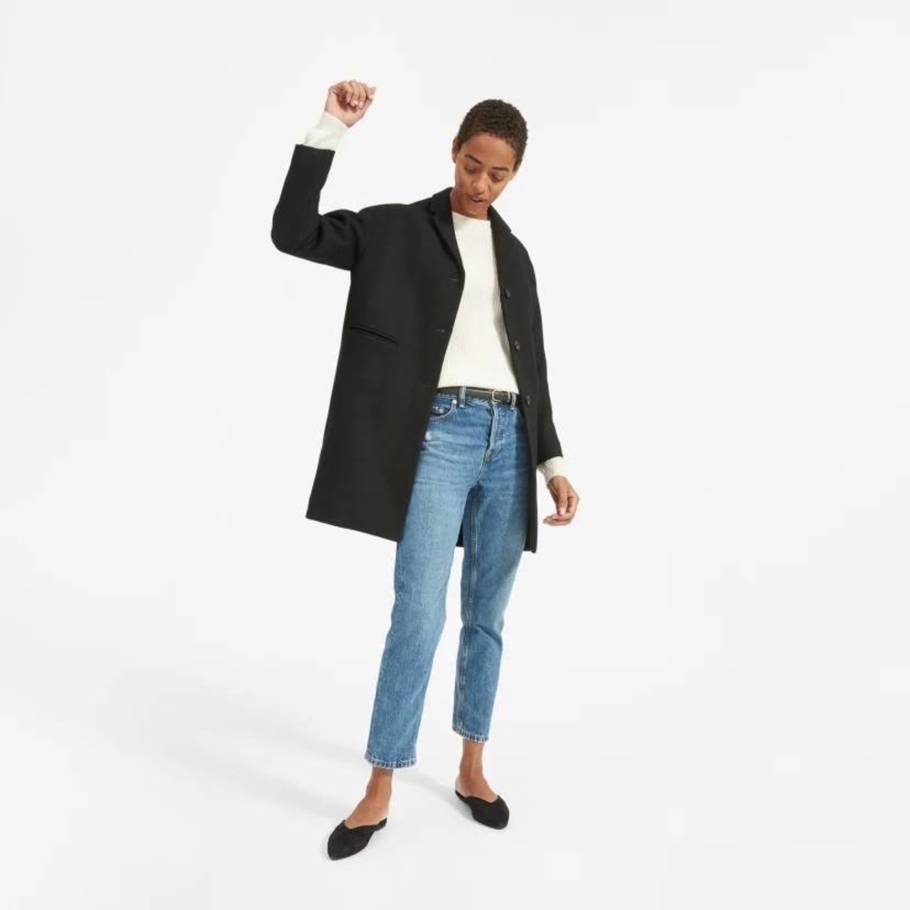Everlane the Cocoon Coat in Black Size 2 Wool Oversized Pea Coat LIKE NEW